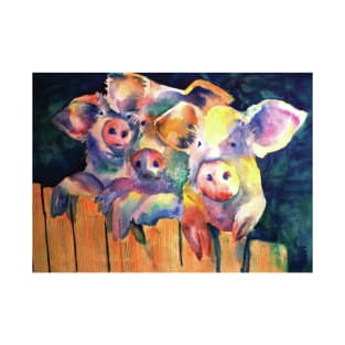 Three Pigs Piggies Art Watercolor T-Shirt