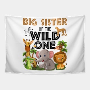 Big Sister Of The Wild One Birthday 1st Safari Jungle Family Tapestry