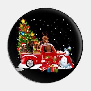 Red Truck Merry Christmas Tree Dachshund Dog Christmas T-Shirt Pin