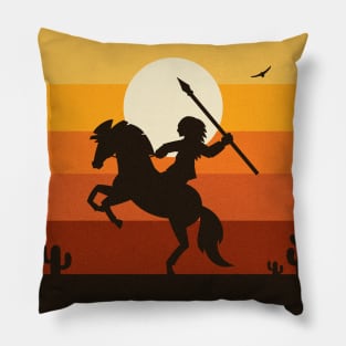 Native Warrior - Retro Vintage Sunset Sky American West Pillow