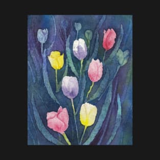 Colorful Tulips in Watercolor Batik T-Shirt