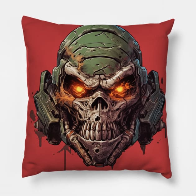 Space Doom Marine Classic Game Skull Pillow by Nightarcade