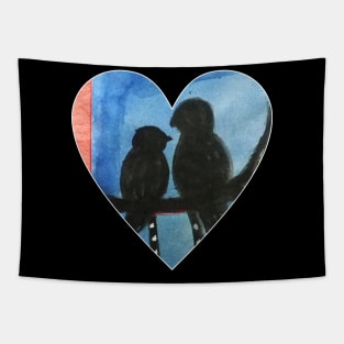 Heart shaped bird couple watercolor design Tapestry