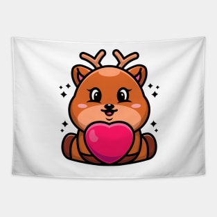 Cute baby deer cartoon with love Tapestry