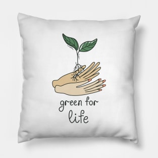 Hands holding green sprout Pillow