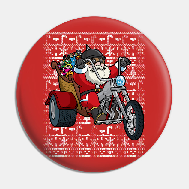Santa Claus Riding Motorcycle Ugly Christmas Sweater Santa Pin