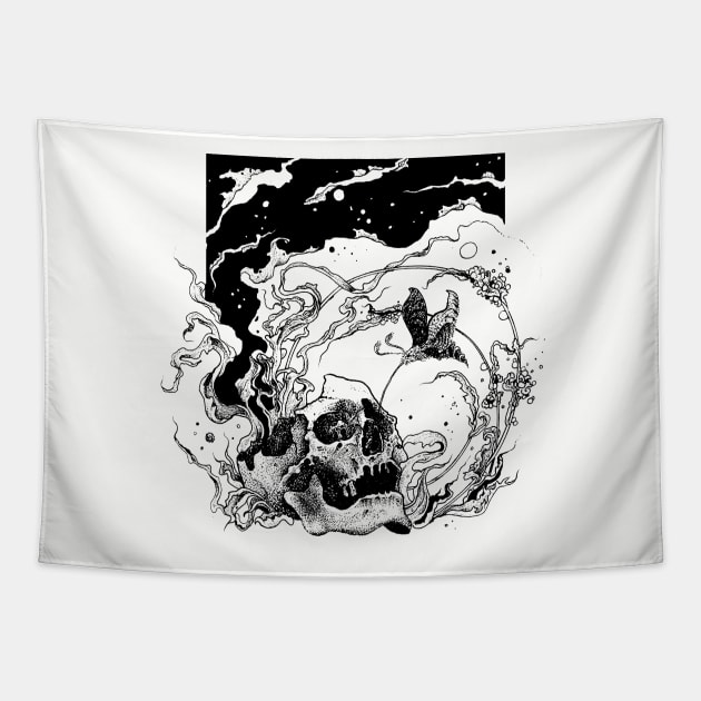 Skull and colibri Tapestry by rottenfantom