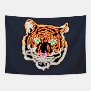 Neon Tiger Bar Sign Top Left Tapestry