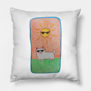 Doge sunglasses, Character dog, Pencil color drawing Pillow