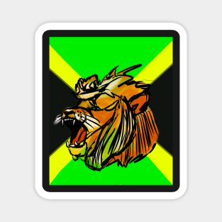 Conquering lion on the Jamaican flag, in black green and gold - Jamaica Magnet