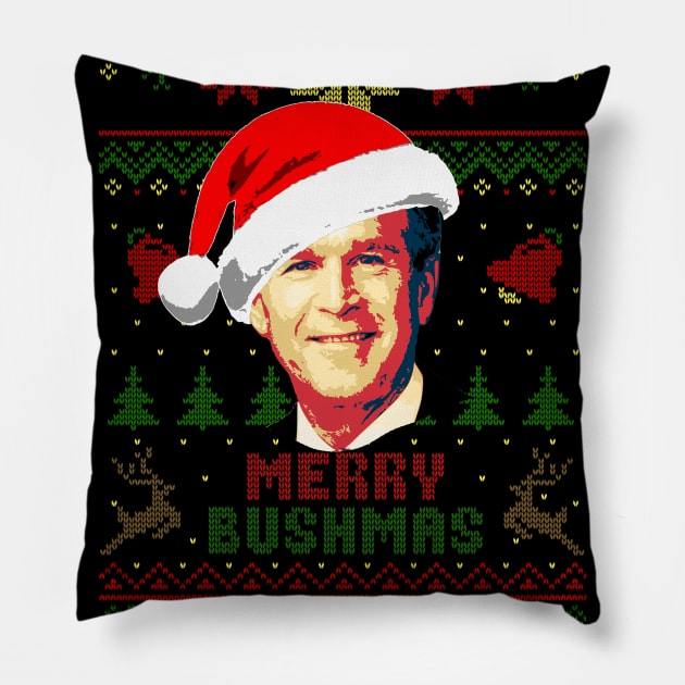 George Bush Merry Bushmas Pillow by Nerd_art