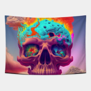 Skull Colorful Clouds Tapestry