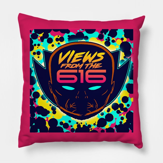 FRONT & BACK Miami Nights Views From The 616 Logo Pillow by ForAllNerds