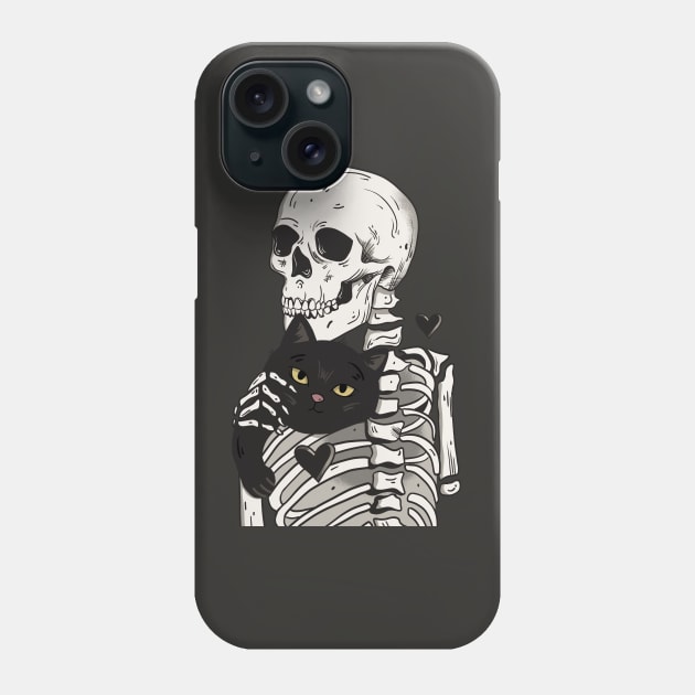 Skeleton and cat Phone Case by Carol Caju