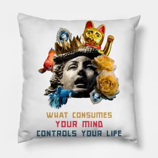 Surreal Face, Luck, Mind Control Modern Hidden Message Art Pillow