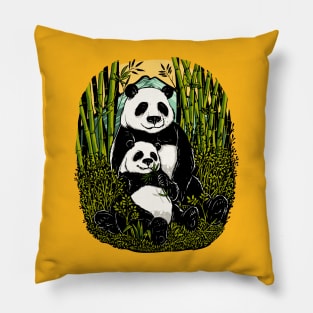 cute panda eating bamboo Pillow