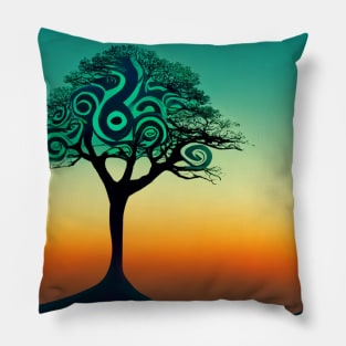 Solitary stylized tree at sunset with interesting branch pattern. Pillow