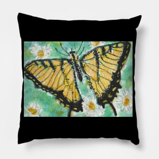 Yellow  butterfly  acrylic watercolor painting Pillow