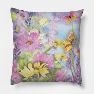 Pastel Cottage Core Flowers and Butterflies Pillow