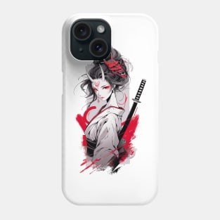 Beautiful girl with horns,  katana,Asian drawing Phone Case