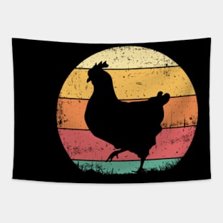 Retro Vintage Sunset Standing Chicken Tapestry