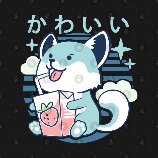 Kawaii Aesthetics Japanese Strawberry Milk Shake かわいい Fox - Blue - Strawberry Milk by DuskySavage