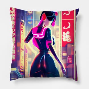 Cyberpunk geisha in the streets of tokyo Pillow