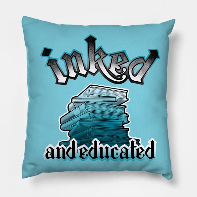 inked and educated aqua blue books Pillow by weilertsen