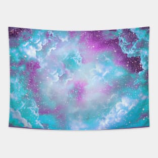 purple glitter masks design with turquoise clouds great gift pattern with sparkly sky Tapestry