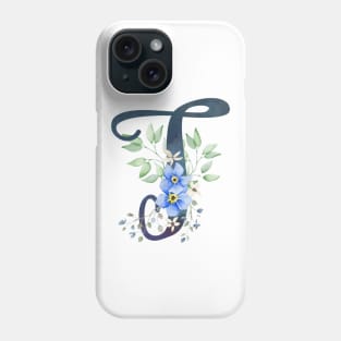 Floral Monogram T Wild Blue Flowers Phone Case