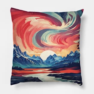 Canadian Landscape Aurora Boreal Vintage Poster Tourism Art Pillow