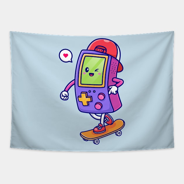 Cute Game Controller Playing Skaterboard Cartoon Tapestry by Catalyst Labs