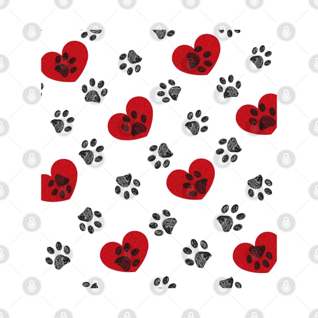 Black doodle paw print and hearts by GULSENGUNEL