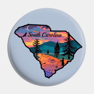 Fly Fishing South Carolina State Map Mountain Sunset River Retro Pin