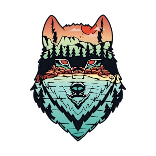 Forrest Landscape Wolf Silhouette T-Shirt