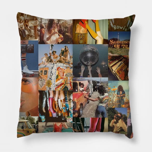 vintage 70s aesthetic collage Pillow by morgananjos