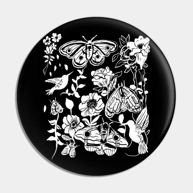 Moth & Flowers, Hummingbirds Garden Witch Gothic Pin by LunaElizabeth