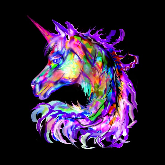 Colorful rainbow psychedelic Beautiful Cute Unicorn Head Magical Fantasy Art by starchildsdesigns