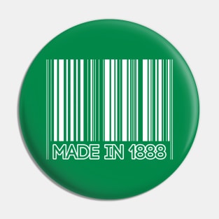 MADE IN 1888, Glasgow Celtic Football Club White Barcode Design Pin