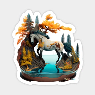 Autumn Lake White Horse Marching Magnet