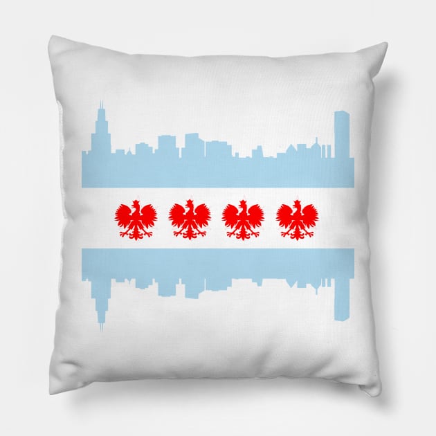 Chicago Polish American Flag Skyline Polska Poland Pillow by E