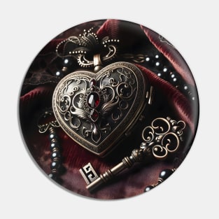 Gothic Valentine Heart Locket and Key Pin