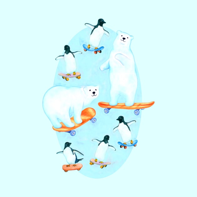 Cheerful Arctic Skateboarders by PerrinLeFeuvre