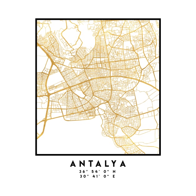 ANTALYA TURKEY CITY STREET MAP ART by deificusArt