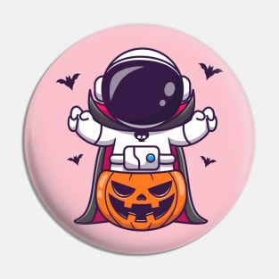 Cute Astronaut Dracula With Pumpkin Halloween Cartoon Pin