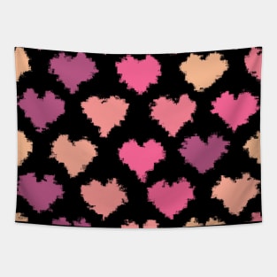 Pencil Stroke of Pixel Pink Hearts Pattern Tapestry