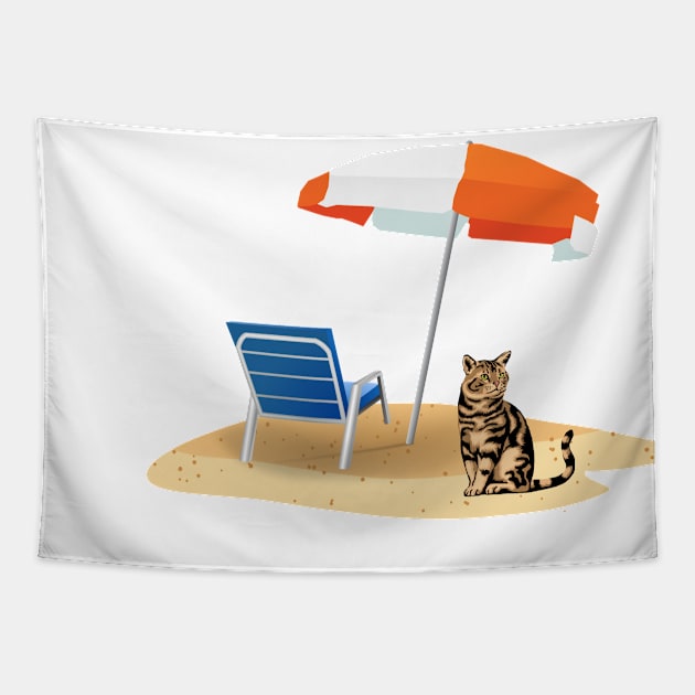 Summer cat beach Tapestry by merysam