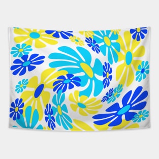 60's Retro Liquid Flowers in Yellow, Blue and Aqua Tapestry