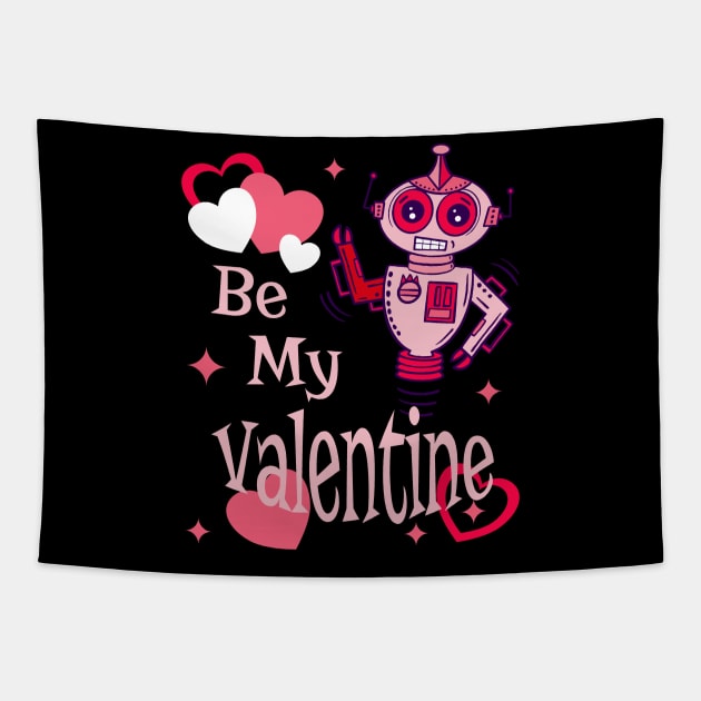 Atomic Robot Retro Vintage Cute Valentines Day Tapestry by ksrogersdesigns