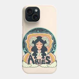 Retro Psychedelic Aries Woman with Horns Phone Case